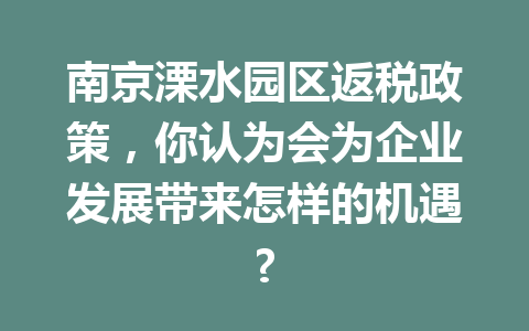 南京溧水园区返税政策，你认为会为企业发展带来怎样的机遇?