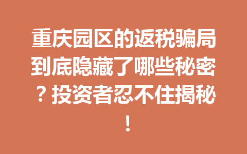 重庆园区的返税骗局到底隐藏了哪些秘密？投资者忍不住揭秘！
