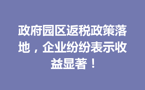 政府园区返税政策落地，企业纷纷表示收益显著！