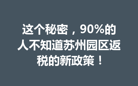这个秘密，90%的人不知道苏州园区返税的新政策！