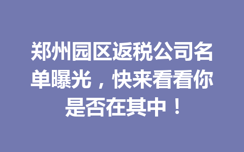 郑州园区返税公司名单曝光，快来看看你是否在其中！