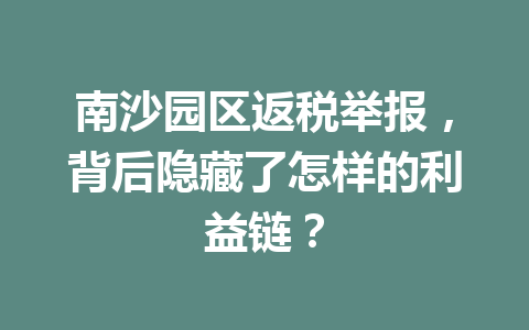 南沙园区返税举报，背后隐藏了怎样的利益链？