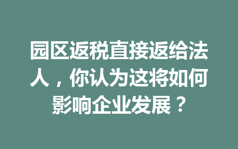园区返税直接返给法人，你认为这将如何影响企业发展？