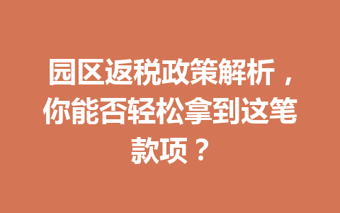 园区返税政策解析，你能否轻松拿到这笔款项？
