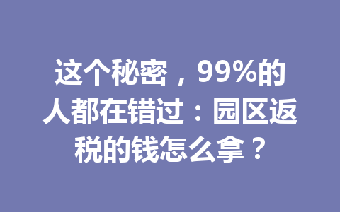 这个秘密，99%的人都在错过：园区返税的钱怎么拿？