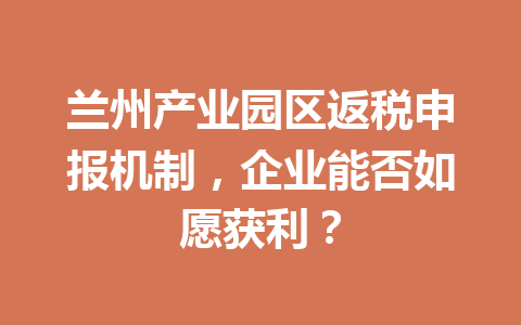 兰州产业园区返税申报机制，企业能否如愿获利？