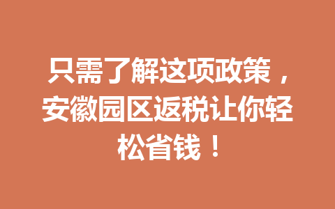 只需了解这项政策，安徽园区返税让你轻松省钱！