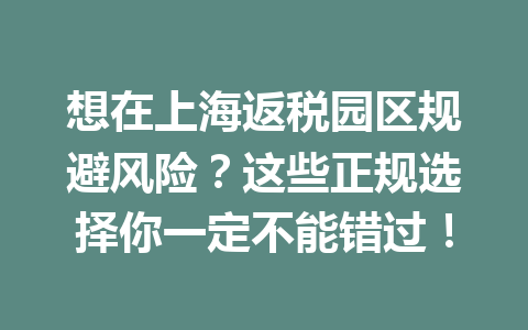 想在上海返税园区规避风险？这些正规选择你一定不能错过！