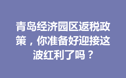 青岛经济园区返税政策，你准备好迎接这波红利了吗？