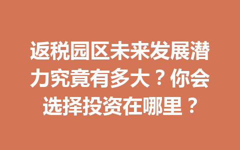 返税园区未来发展潜力究竟有多大？你会选择投资在哪里？