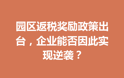 园区返税奖励政策出台，企业能否因此实现逆袭？