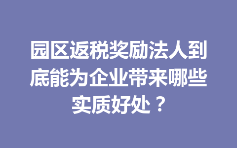 园区返税奖励法人到底能为企业带来哪些实质好处？