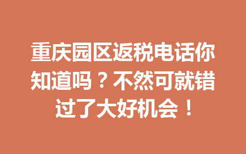 重庆园区返税电话你知道吗？不然可就错过了大好机会！