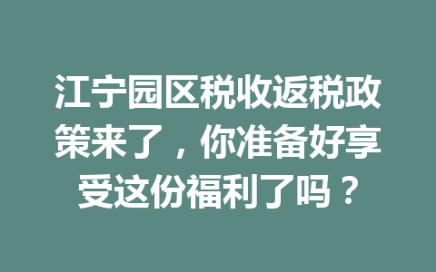 江宁园区税收返税政策来了，你准备好享受这份福利了吗？