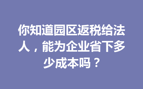 你知道园区返税给法人，能为企业省下多少成本吗？