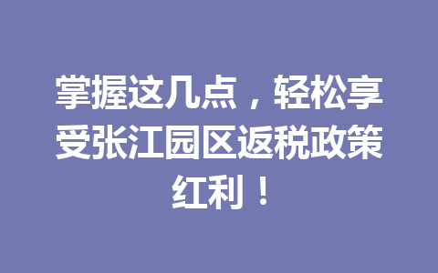 掌握这几点，轻松享受张江园区返税政策红利！