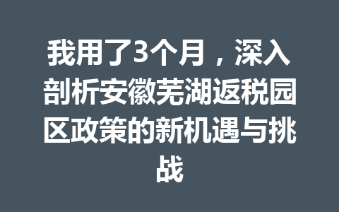 我用了3个月，深入剖析安徽芜湖返税园区政策的新机遇与挑战