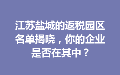 江苏盐城的返税园区名单揭晓，你的企业是否在其中？