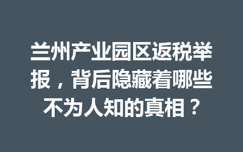 兰州产业园区返税举报，背后隐藏着哪些不为人知的真相？