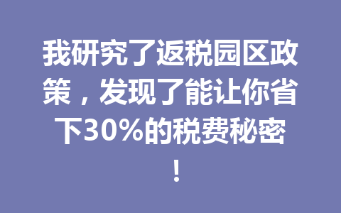 我研究了返税园区政策，发现了能让你省下30%的税费秘密！