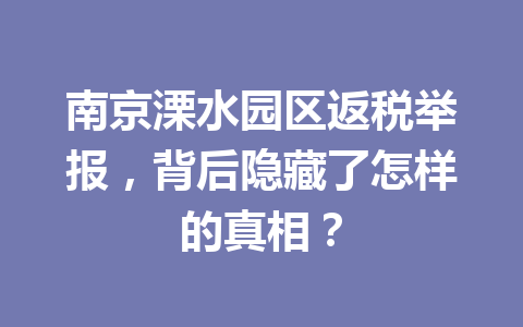 南京溧水园区返税举报，背后隐藏了怎样的真相？