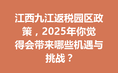 江西九江返税园区政策，2025年你觉得会带来哪些机遇与挑战？