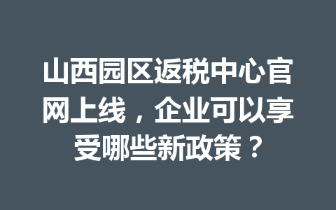 山西园区返税中心官网上线，企业可以享受哪些新政策？