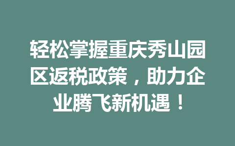 轻松掌握重庆秀山园区返税政策，助力企业腾飞新机遇！