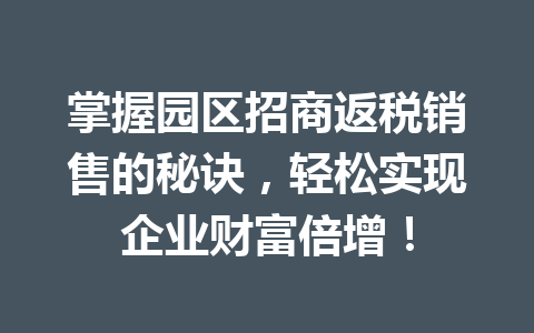 掌握园区招商返税销售的秘诀，轻松实现企业财富倍增！