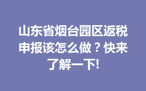 山东省烟台园区返税申报该怎么做？快来了解一下!