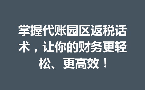 掌握代账园区返税话术，让你的财务更轻松、更高效！