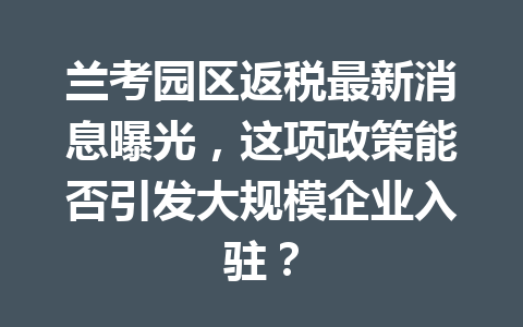 兰考园区返税最新消息曝光，这项政策能否引发大规模企业入驻？