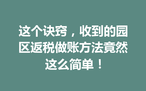 这个诀窍，收到的园区返税做账方法竟然这么简单！