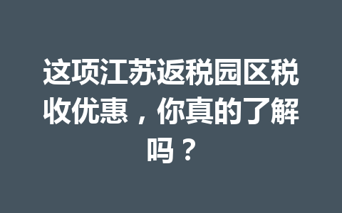 这项江苏返税园区税收优惠，你真的了解吗？