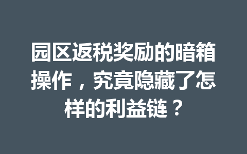 园区返税奖励的暗箱操作，究竟隐藏了怎样的利益链？