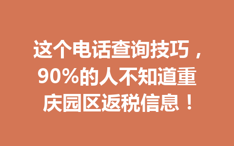 这个电话查询技巧，90%的人不知道重庆园区返税信息！