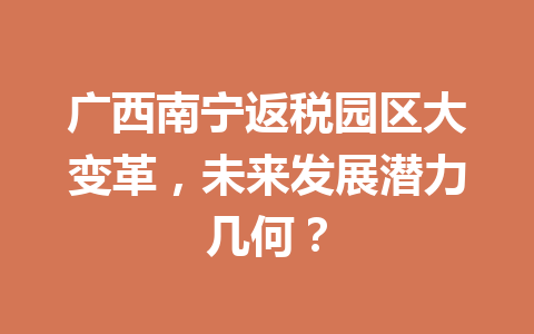 广西南宁返税园区大变革，未来发展潜力几何？