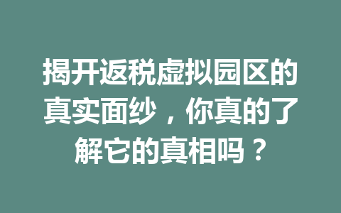 揭开返税虚拟园区的真实面纱，你真的了解它的真相吗？
