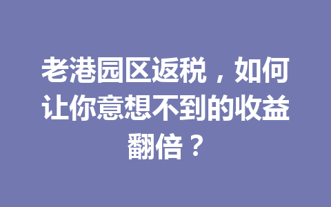 老港园区返税，如何让你意想不到的收益翻倍？