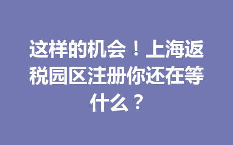 这样的机会！上海返税园区注册你还在等什么？