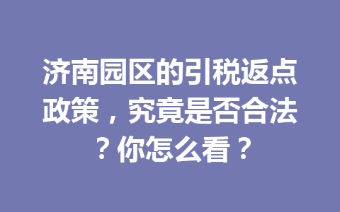 济南园区的引税返点政策，究竟是否合法？你怎么看？