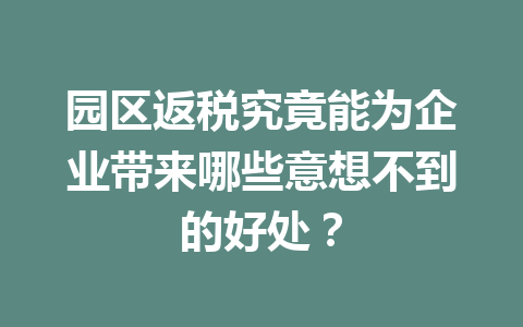 园区返税究竟能为企业带来哪些意想不到的好处？