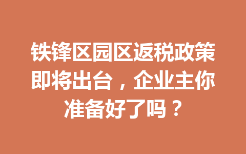 铁锋区园区返税政策即将出台，企业主你准备好了吗？