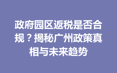 政府园区返税是否合规？揭秘广州政策真相与未来趋势