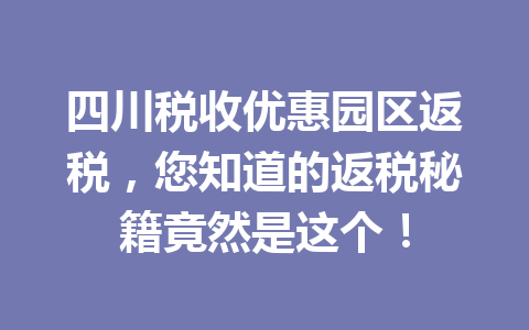 四川税收优惠园区返税，您知道的返税秘籍竟然是这个！