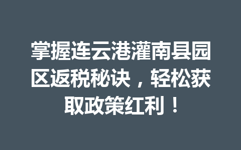 掌握连云港灌南县园区返税秘诀，轻松获取政策红利！