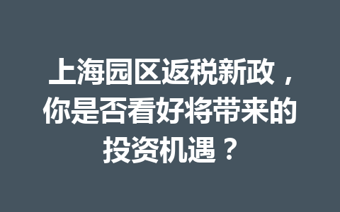 上海园区返税新政，你是否看好将带来的投资机遇？