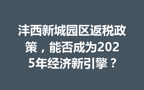 沣西新城园区返税政策，能否成为2025年经济新引擎？