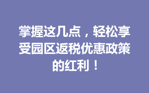 掌握这几点，轻松享受园区返税优惠政策的红利！