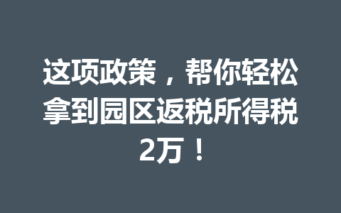 这项政策，帮你轻松拿到园区返税所得税2万！